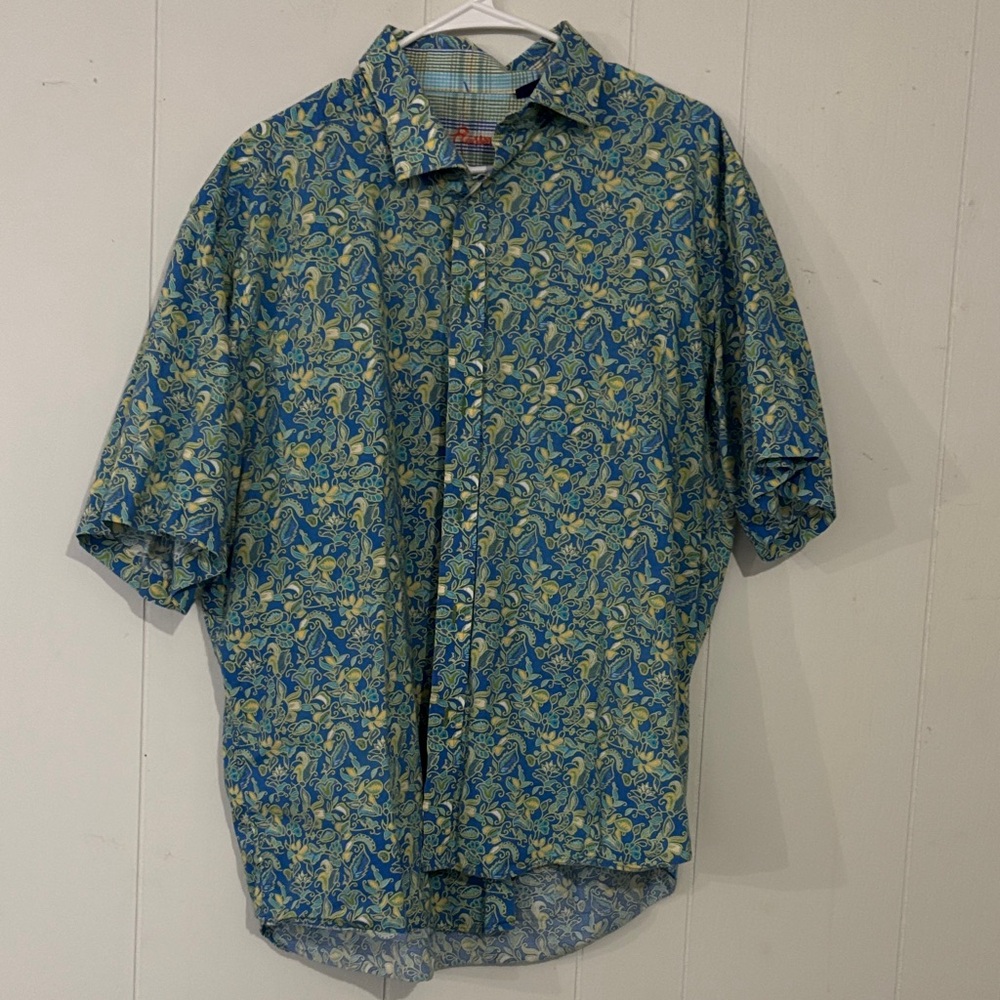 Alan Flusser Blue and Yellow Floral Casual Shirt